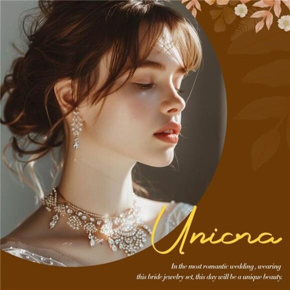 Crystal Flower Bridal Jewelry Set Rhinestone Necklace Earrings Sets Pearls - Picture 7 of 8